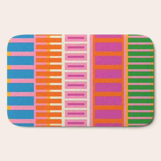 Colorful Block Stripe Bold Pattern Pink Green Orange Blue Bath Mat Gallery Image 2