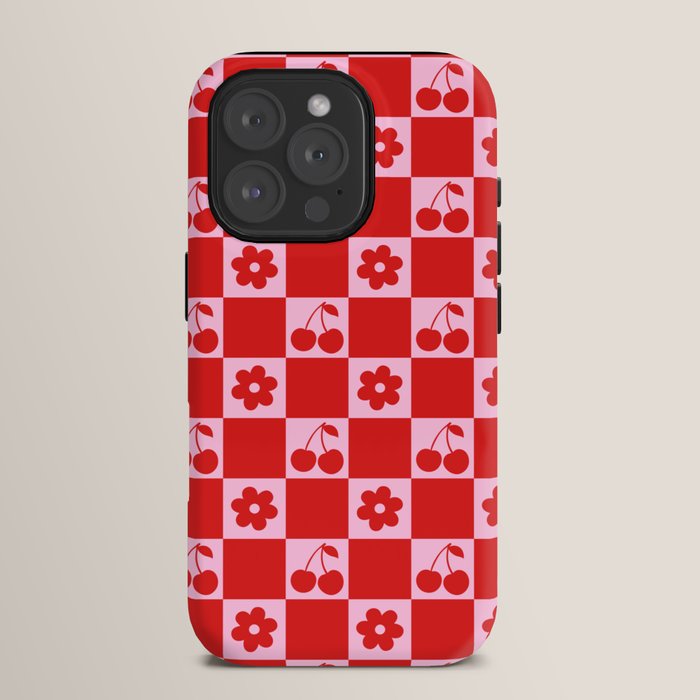 Cherry Flowers Pink & Red Checker iPhone Case Gallery Image 15