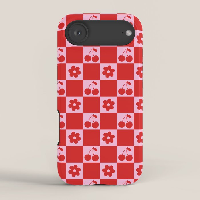 Cherry Flowers Pink & Red Checker iPhone Case Gallery Image 2