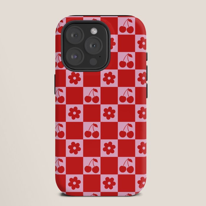 Cherry Flowers Pink & Red Checker iPhone Case Gallery Image 11