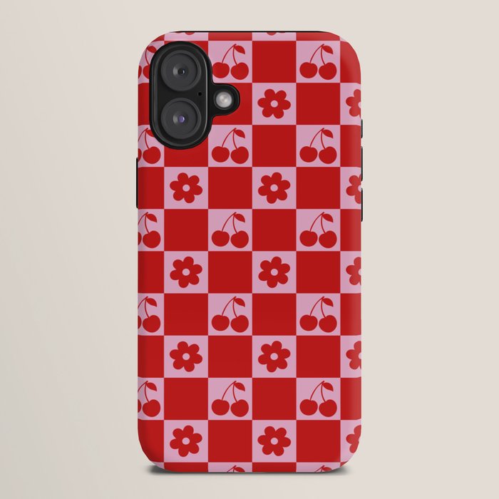 Cherry Flowers Pink & Red Checker iPhone Case Gallery Image 10