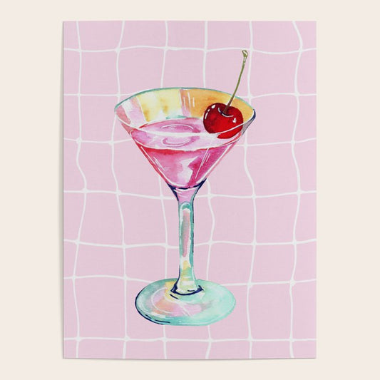 Pink Aesthetic Martini Glass with Cherry Poster Gallery Image 2