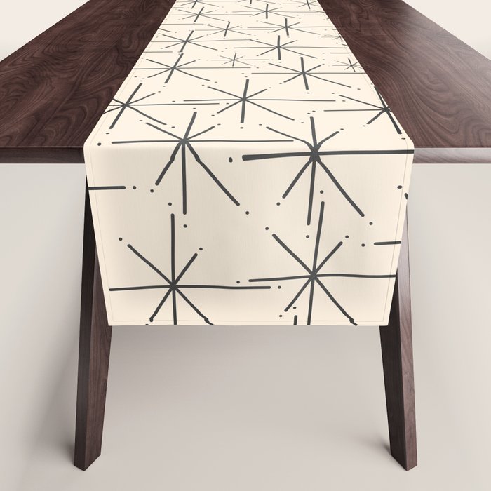 Stella - Atomic Age Mid Century Modern Starburst Pattern in Charcoal Gray and Almond Cream Table Runner Gallery Image 1