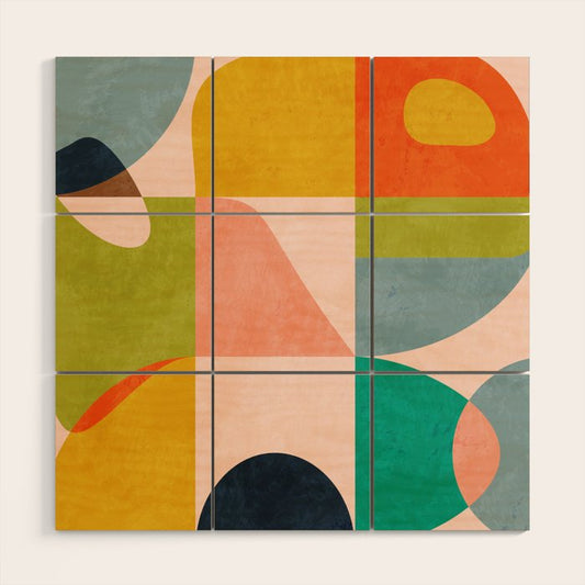 mid century abstract shapes spring I Wood Wall Art Gallery Image 2