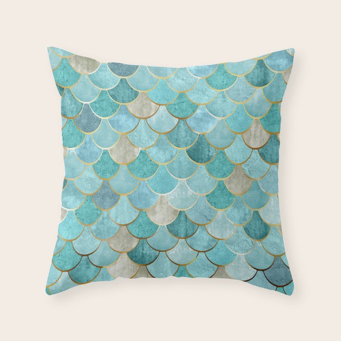 Moroccan Mermaid Fish Scale Pattern, Aqua,Teal Throw Pillow Gallery Image 4