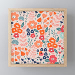 Ditsy Florals, Pink, Orange, Teal, Navy Mini Art Print Gallery Image 1