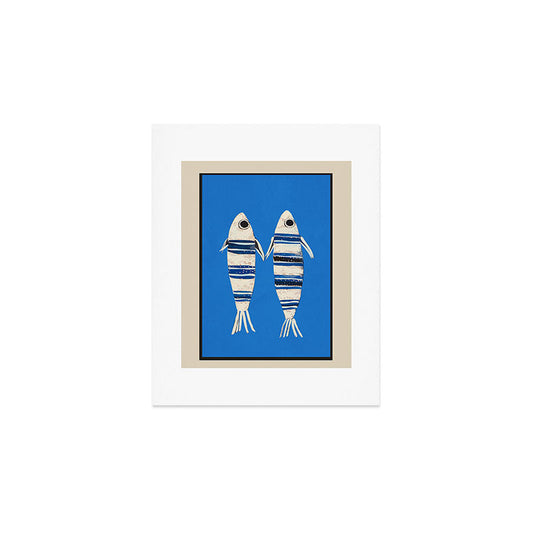 Minimal Fish on Blue Art Print Gallery Image 1