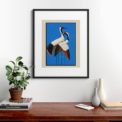 Stillness in Motion - Abstract Cranes in Blue Framed Art Print Gallery Image 7