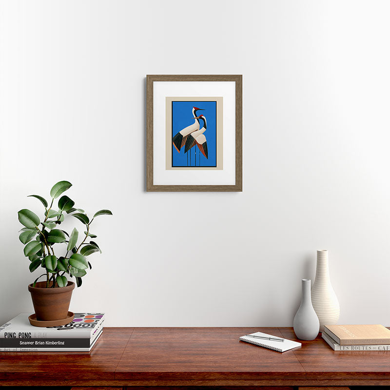 Stillness in Motion - Abstract Cranes in Blue Framed Art Print Gallery Image 39