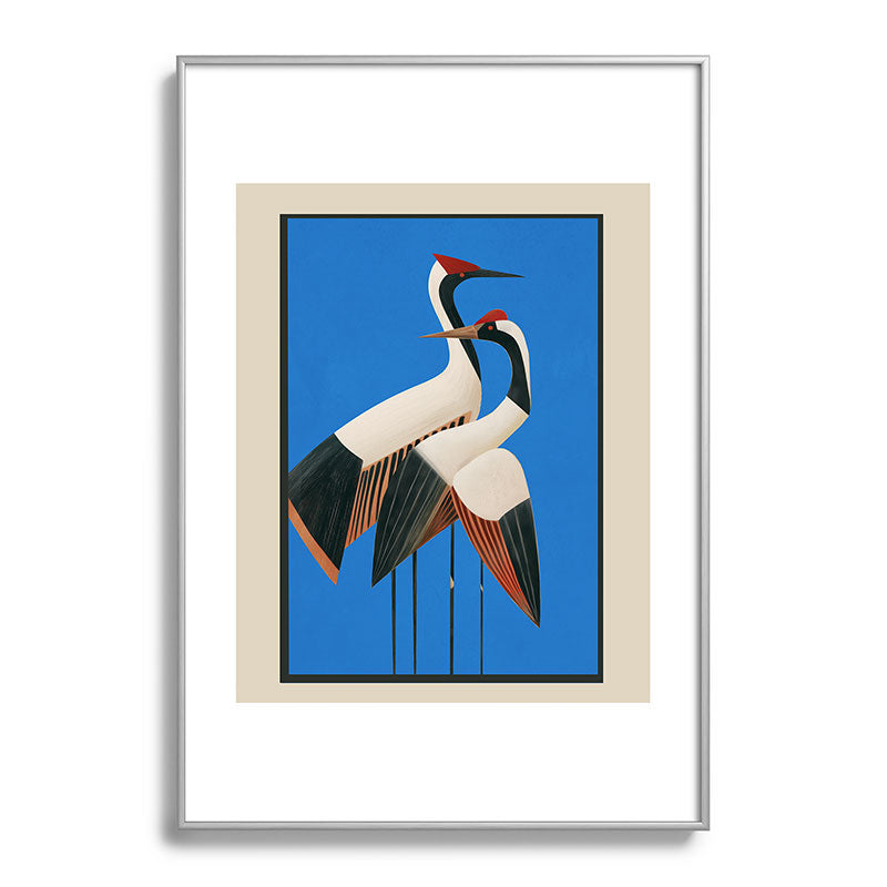 Stillness in Motion - Abstract Cranes in Blue Framed Art Print Gallery Image 97
