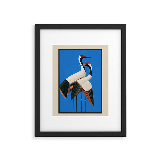 Stillness in Motion - Abstract Cranes in Blue Framed Art Print Gallery Image 1
