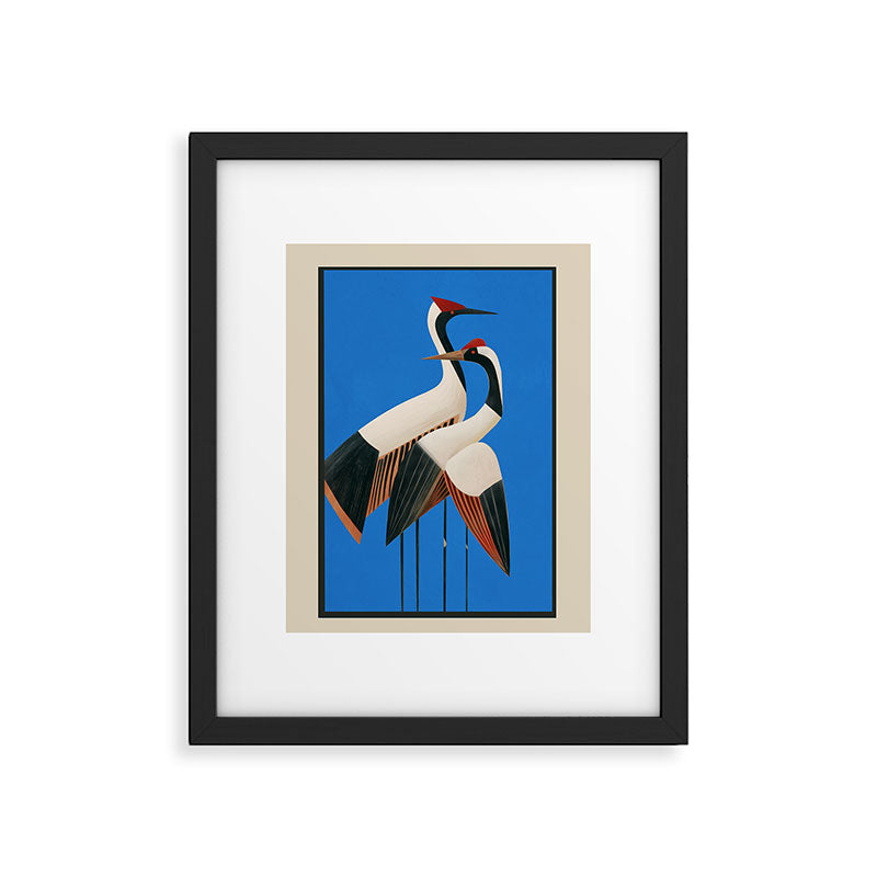 Stillness in Motion - Abstract Cranes in Blue Framed Art Print Gallery Image 4