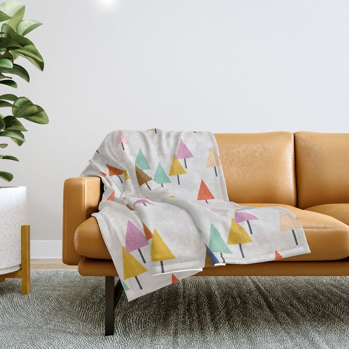 Pastel Triangle Trees: Cozy Winter Vibes with Modern Charm Throw Blanket Gallery Image 1