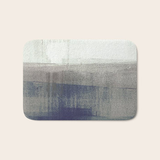 Navy Blue and Grey Minimalist Abstract Landscape Bath Mat Gallery Image 1