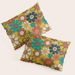 Groovy Floral Retro Garden 60s 70s Flower Pattern in Muted Vintage Mid Century Mod Colors on Mustard Pillow Sham Gallery Image 1