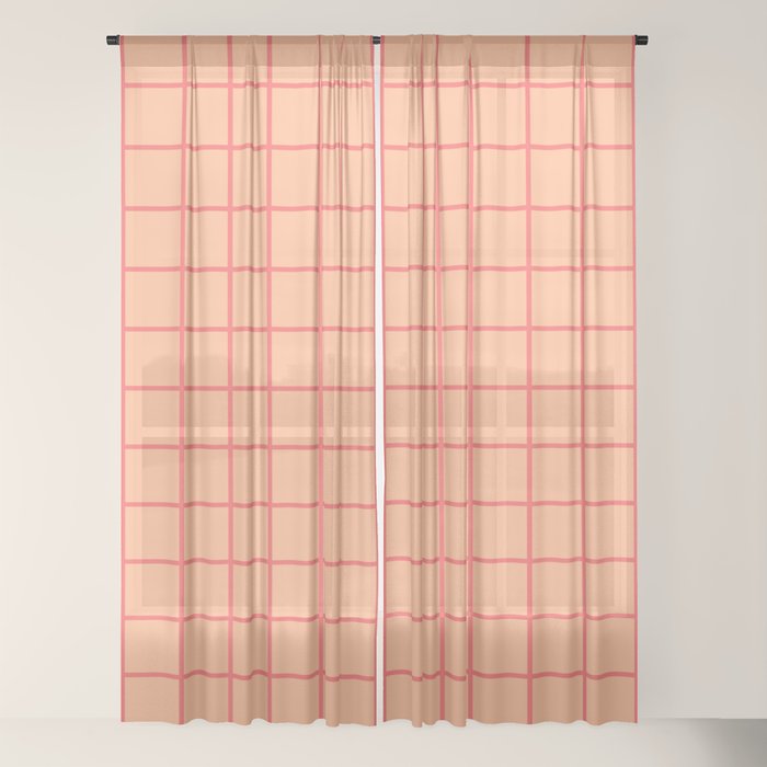 Peach Pink Grid Minimal Geometric Pattern Window Curtain Gallery Image 22