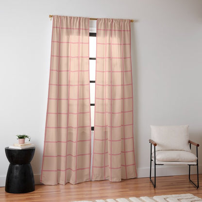 Peach Pink Grid Minimal Geometric Pattern Window Curtain Gallery Image 10