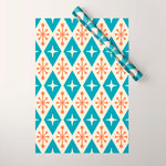 Mid Century Modern Atomic Age Googie Pattern 107 Turquoise and Orange Wrapping Paper Gallery Image 1