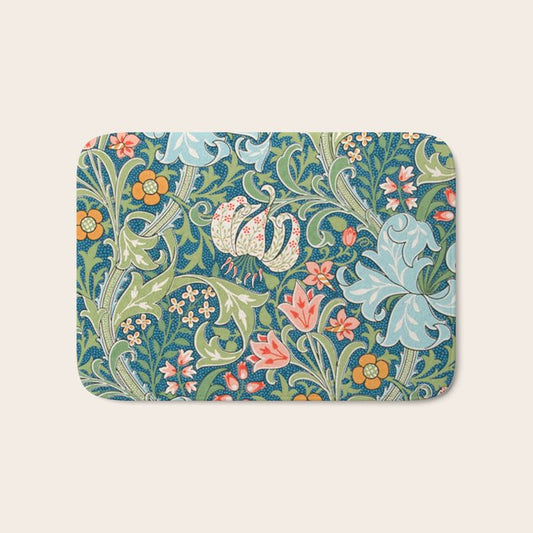William Morris Golden Lily Green Blue Pink Vintage Floral Bath Mat Gallery Image 1