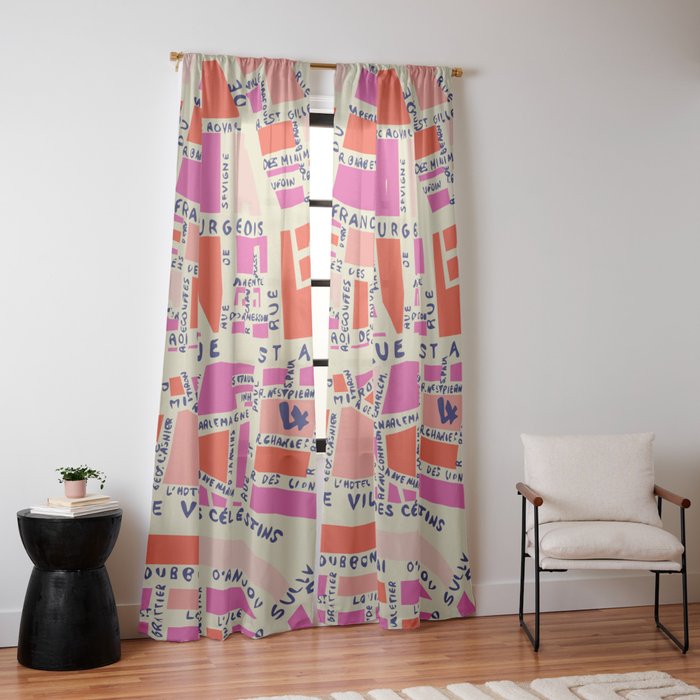 paris map pink Window Curtain Gallery Image 14