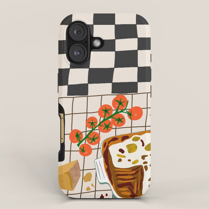 Lasagna parmesan and wne dinner - homemade meal illustration iPhone Case Gallery Image 1
