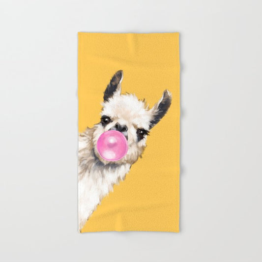 Bubble Gum Sneaky Llama in Yellow Hand & Bath Towel Gallery Image 2