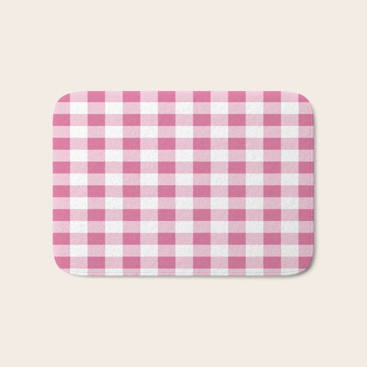 Gingham Large Pink White Bath Mat Gallery Image 1