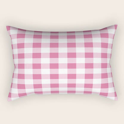 Gingham Large Pink White Rectangular Pillow Gallery Image 1