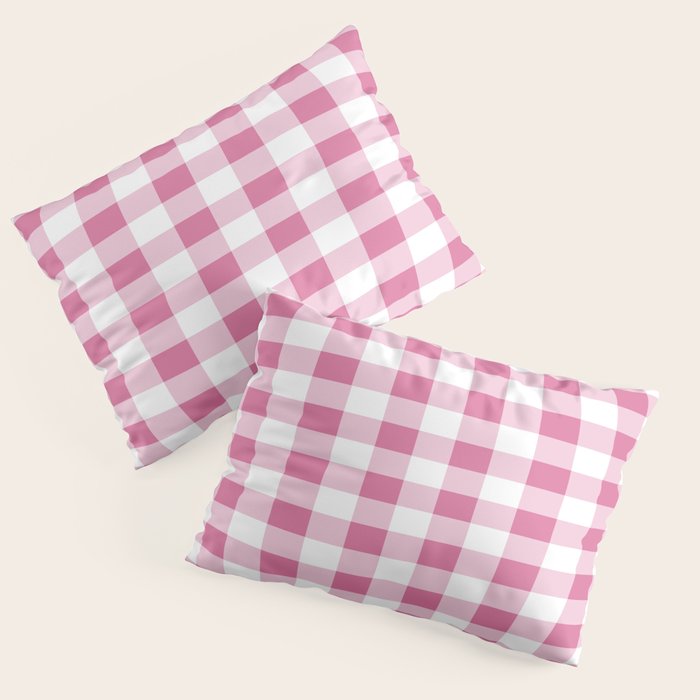 Gingham Large Pink White Pillow Sham Gallery Image 1
