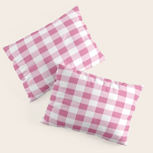 Gingham Large Pink White Pillow Sham Gallery Image 1
