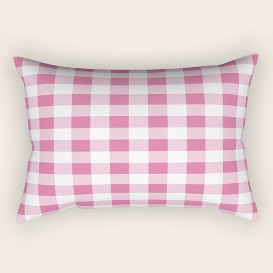 Gingham Large Pink White Rectangular Pillow Gallery Image 2