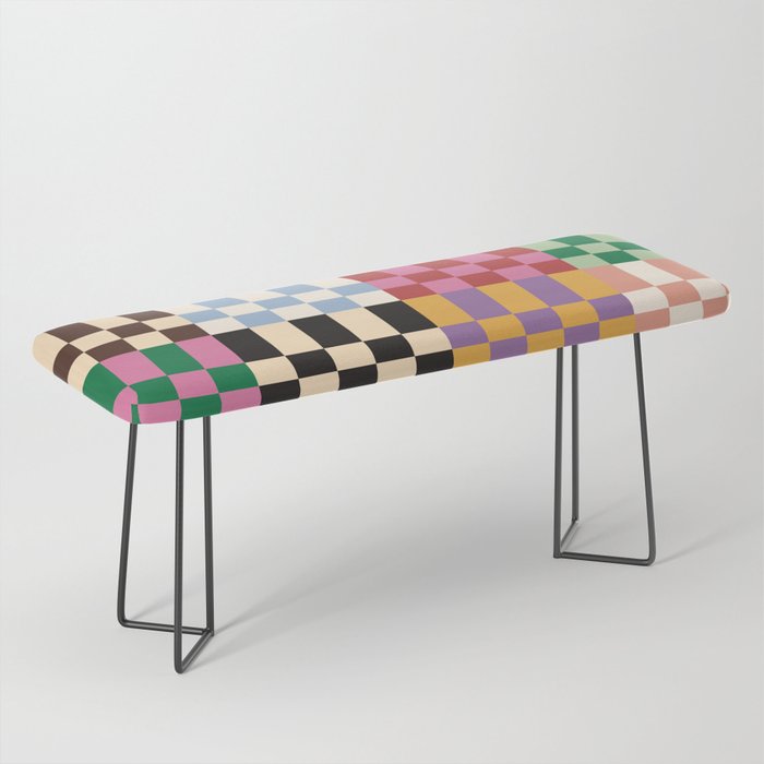 Retro 70s Colorful Patchwork Checkerboard Bench Gallery Image 1