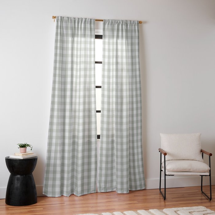 Desert Sage Grey Green and White Gingham Check Window Curtain Gallery Image 14