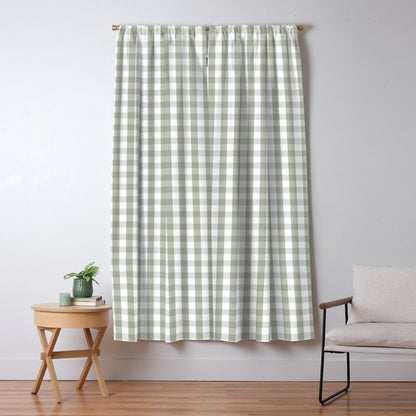 Desert Sage Grey Green and White Gingham Check Window Curtain Gallery Image 1