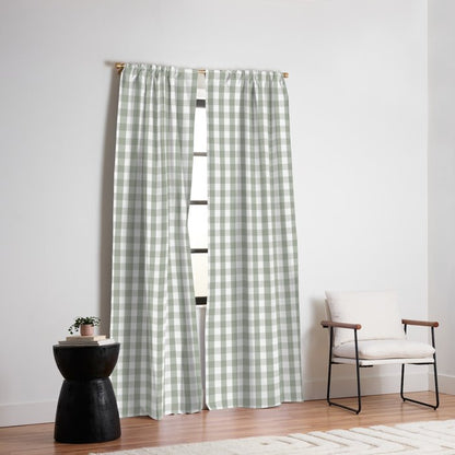 Desert Sage Grey Green and White Gingham Check Window Curtain Gallery Image 6