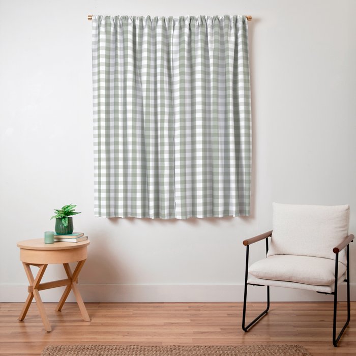 Desert Sage Grey Green and White Gingham Check Window Curtain Gallery Image 3