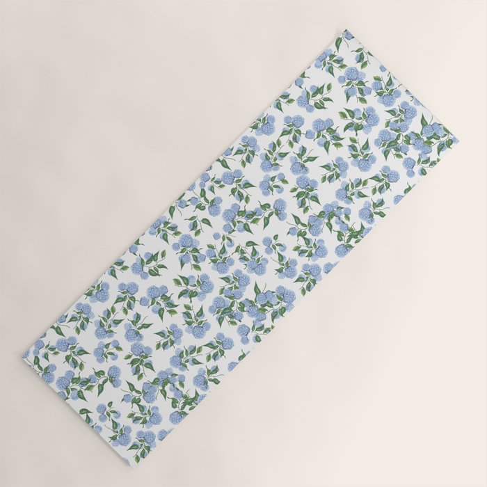Hydrangea blue flowers, botanicals, blue and white floral Yoga Mat Gallery Image 1