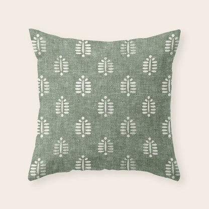 block print palm on sage Throw Pillow Gallery Image 6