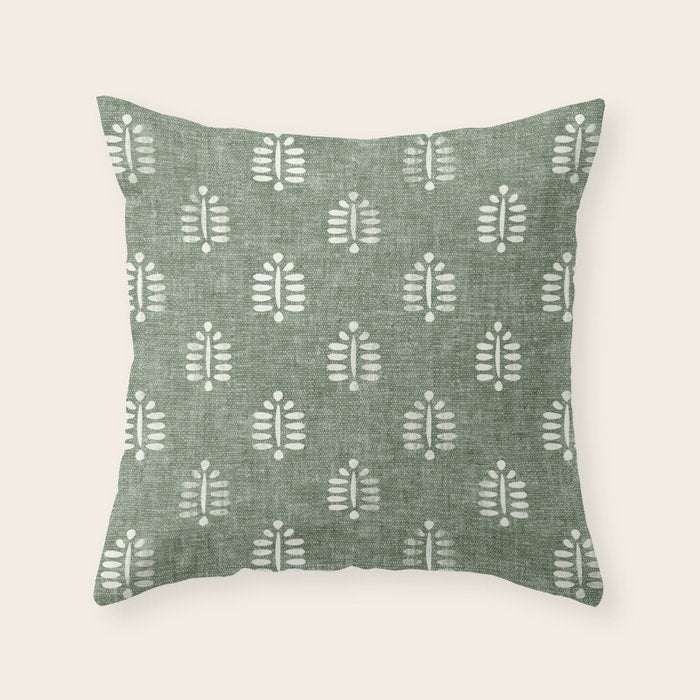 block print palm on sage Throw Pillow Gallery Image 3