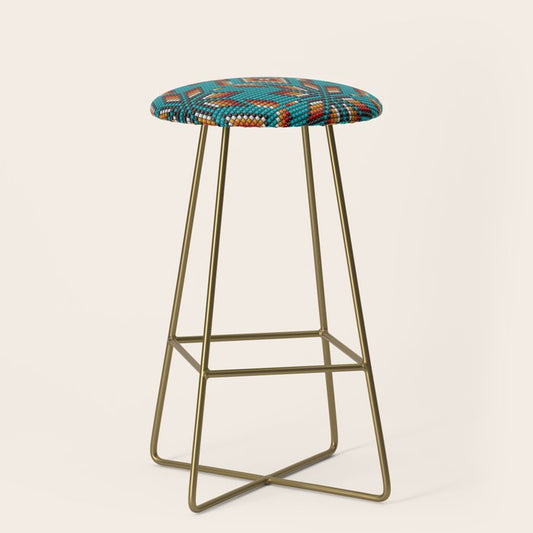 Modern colorful beaded boho aztec kilim pattern on teal Stool Gallery Image 2