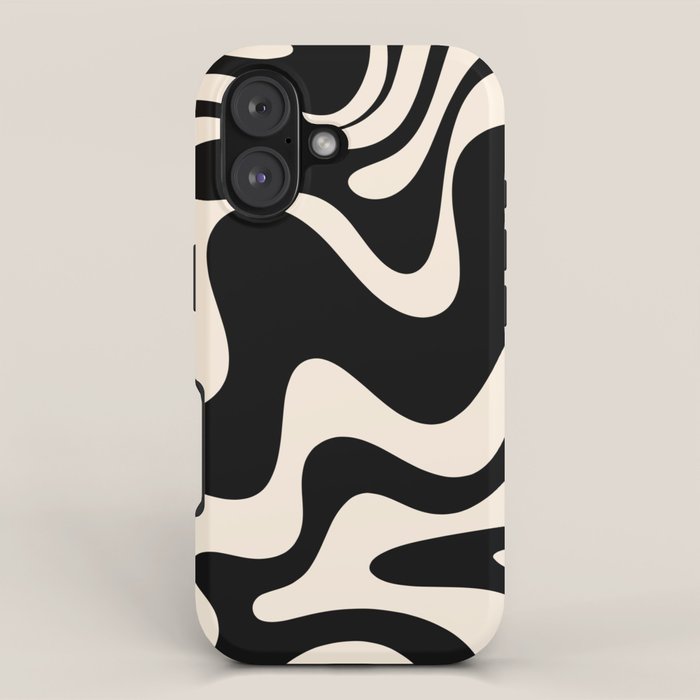 Retro Liquid Swirl Abstract in Black and Almond Cream 2 iPhone Case Gallery Image 1