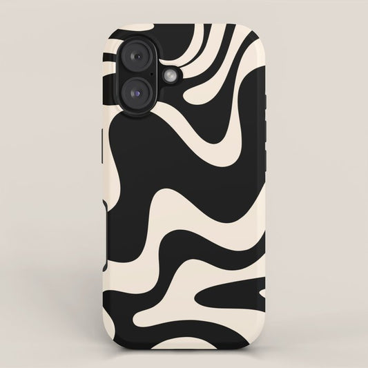 Retro Liquid Swirl Abstract in Black and Almond Cream 2 iPhone Case Gallery Image 1