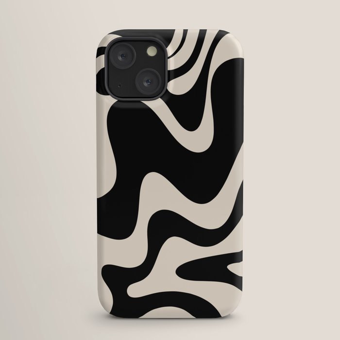 Retro Liquid Swirl Abstract in Black and Almond Cream 2 iPhone Case Gallery Image 17