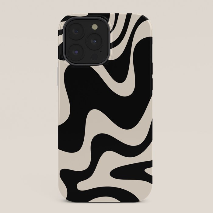 Retro Liquid Swirl Abstract in Black and Almond Cream 2 iPhone Case Gallery Image 36