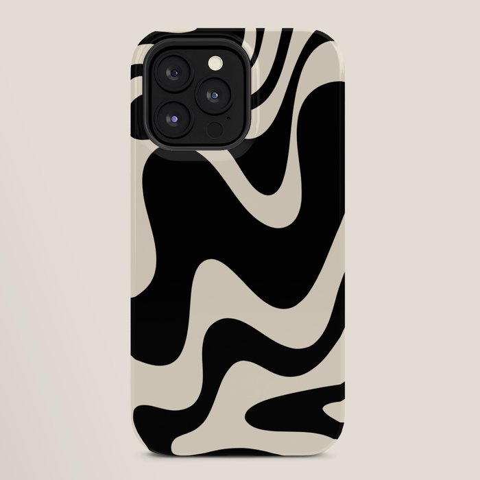 Retro Liquid Swirl Abstract in Black and Almond Cream 2 iPhone Case Gallery Image 28