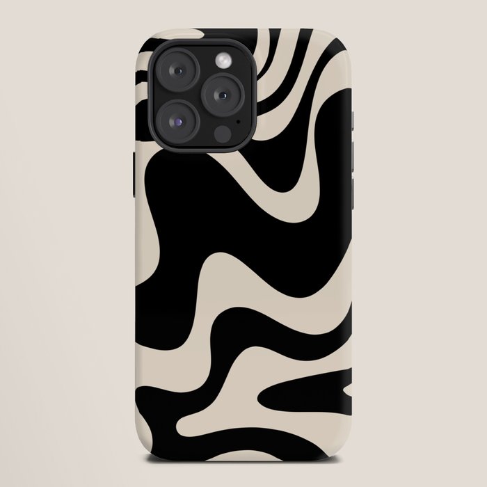 Retro Liquid Swirl Abstract in Black and Almond Cream 2 iPhone Case Gallery Image 12