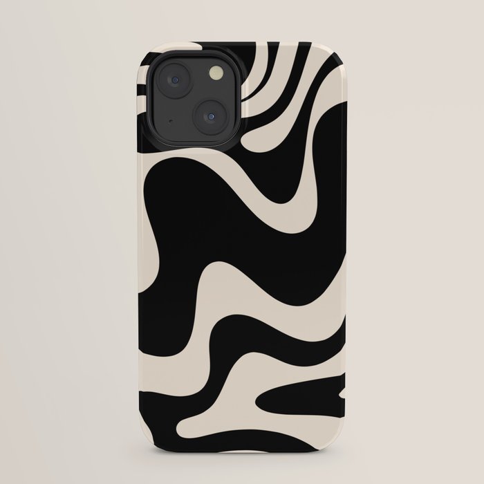 Retro Liquid Swirl Abstract in Black and Almond Cream 2 iPhone Case Gallery Image 21