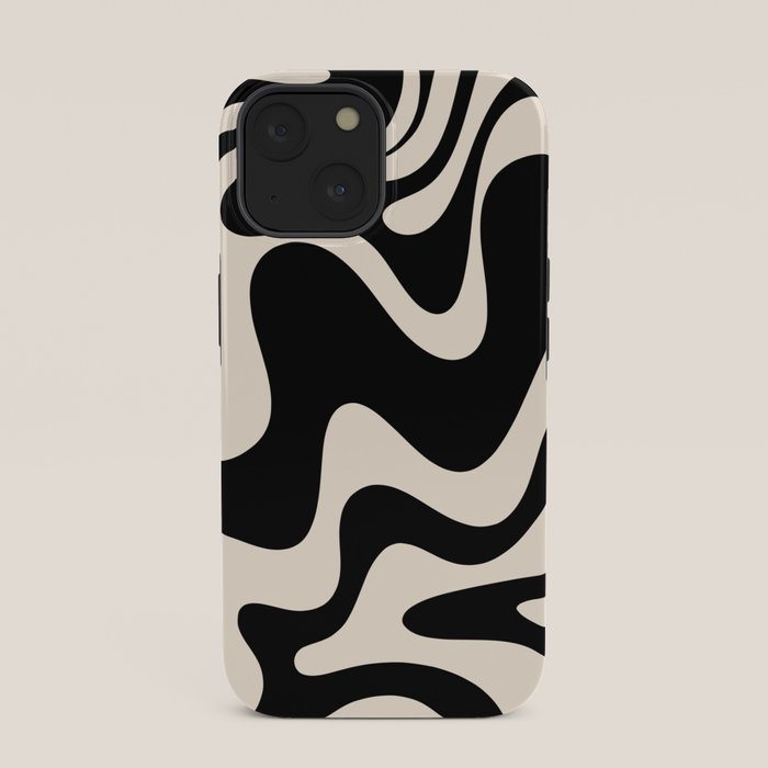 Retro Liquid Swirl Abstract in Black and Almond Cream 2 iPhone Case Gallery Image 33