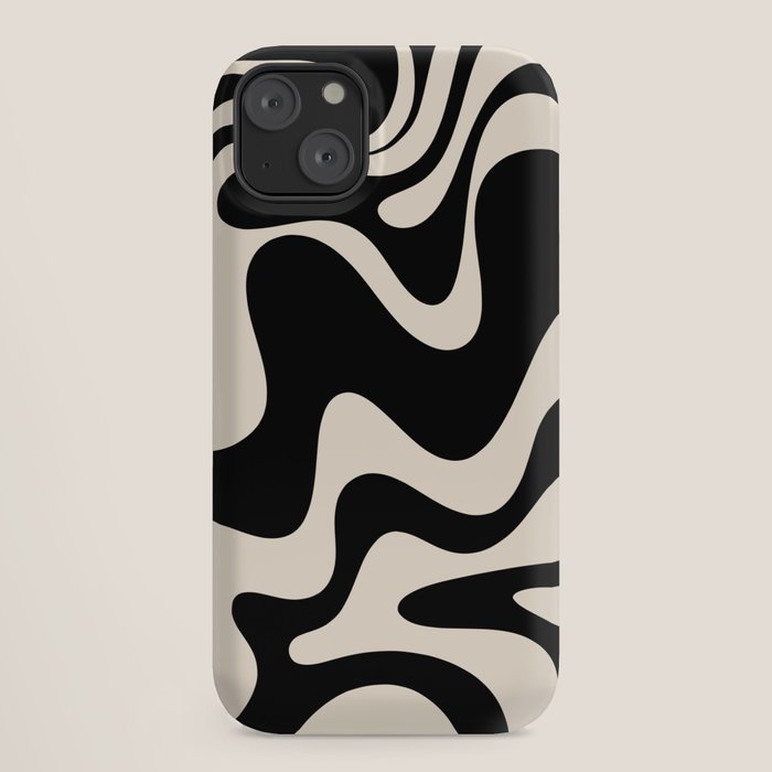 Retro Liquid Swirl Abstract in Black and Almond Cream 2 iPhone Case Gallery Image 18
