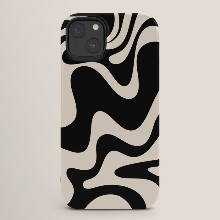 Retro Liquid Swirl Abstract in Black and Almond Cream 2 iPhone Case Gallery Image 26